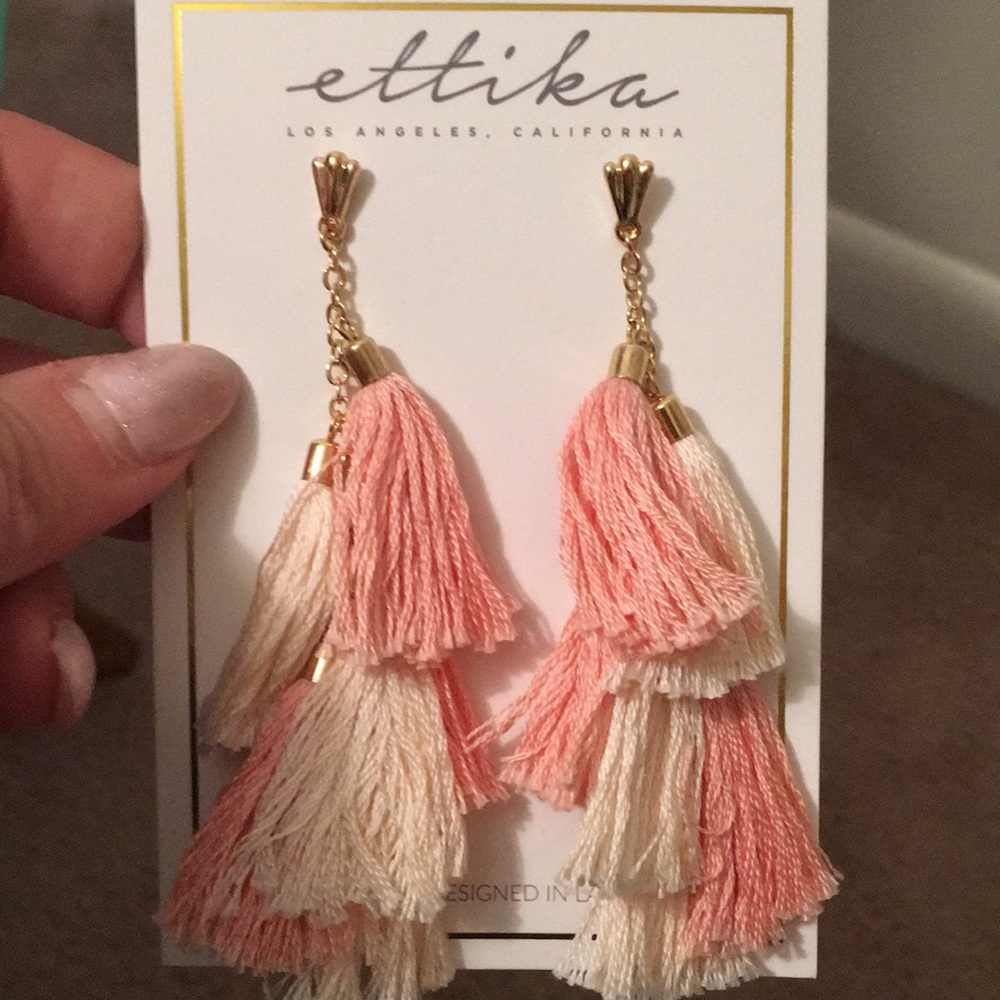 Gold and coral tassel earrings. never worn